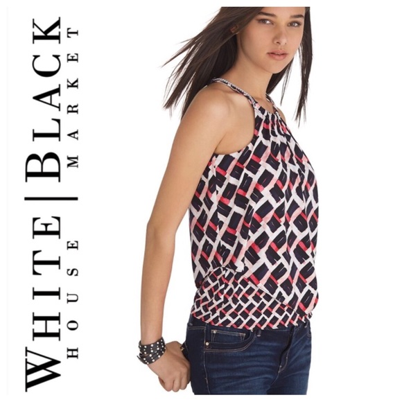 WHITE HOUSE BLACK MARKET SLEEVELESS  LAYERED PRINTED TOP SIZE XS - Picture 2 of 12